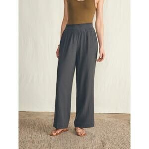 Faherty Dream Cotton Gauze Wide Leg Pant in Washed Black Size L